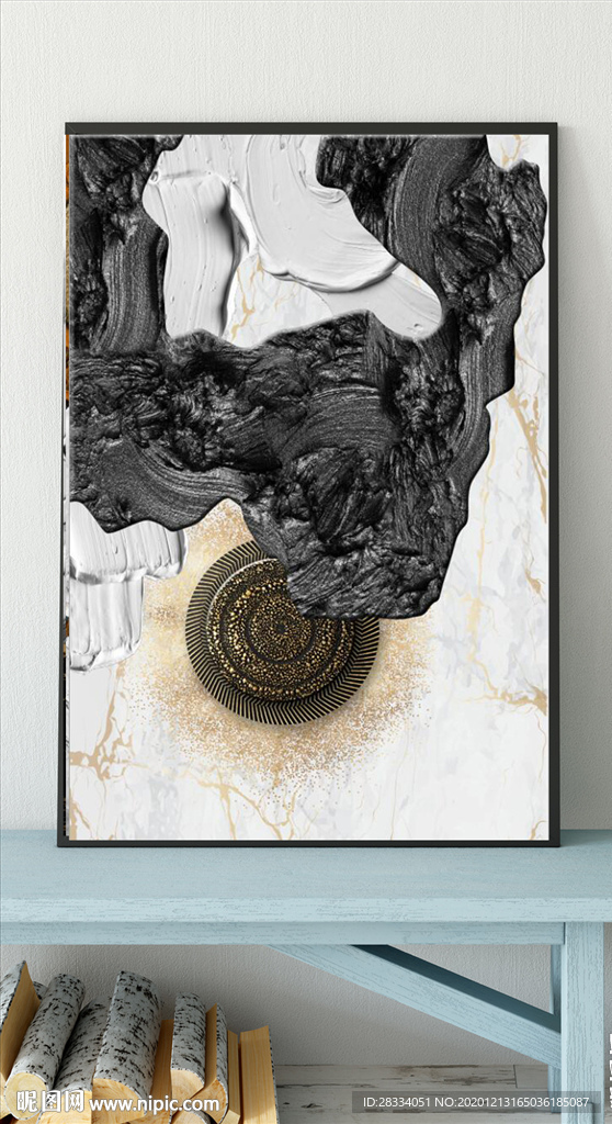 北欧抽象金色油漆油画玄关装饰画