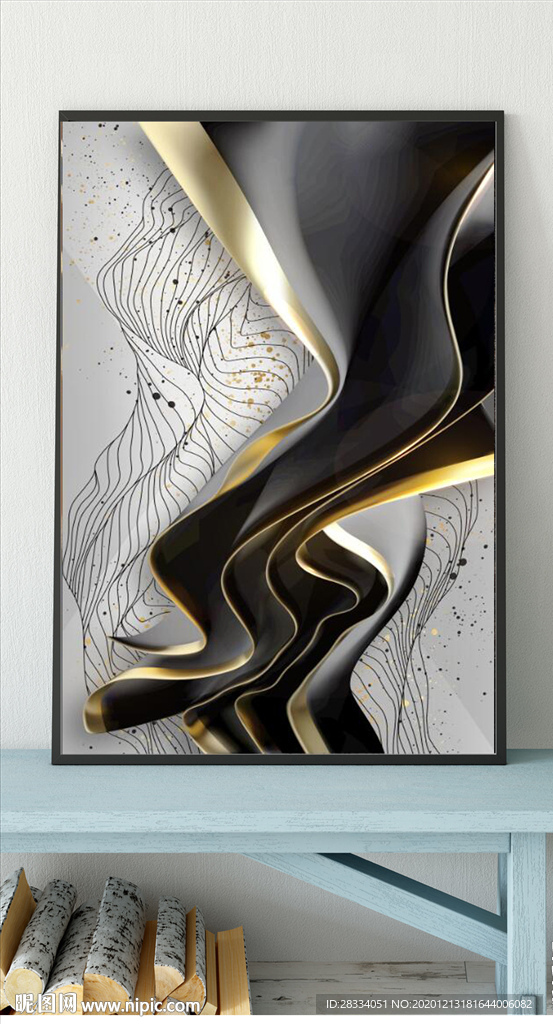 现代烁金抽象立体线条玄关装饰画