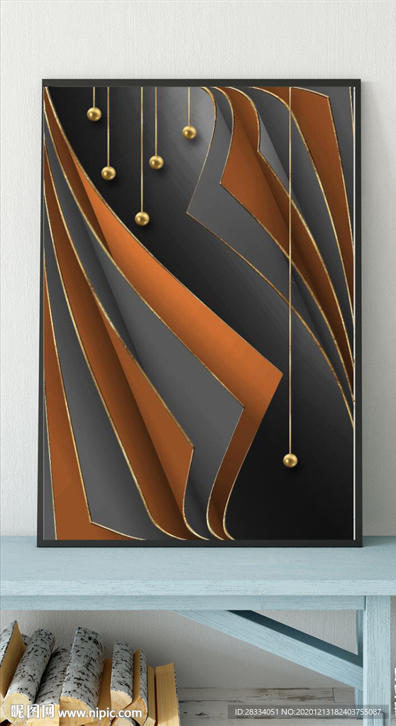 现代爱马仕立体纸艺玄关装饰画