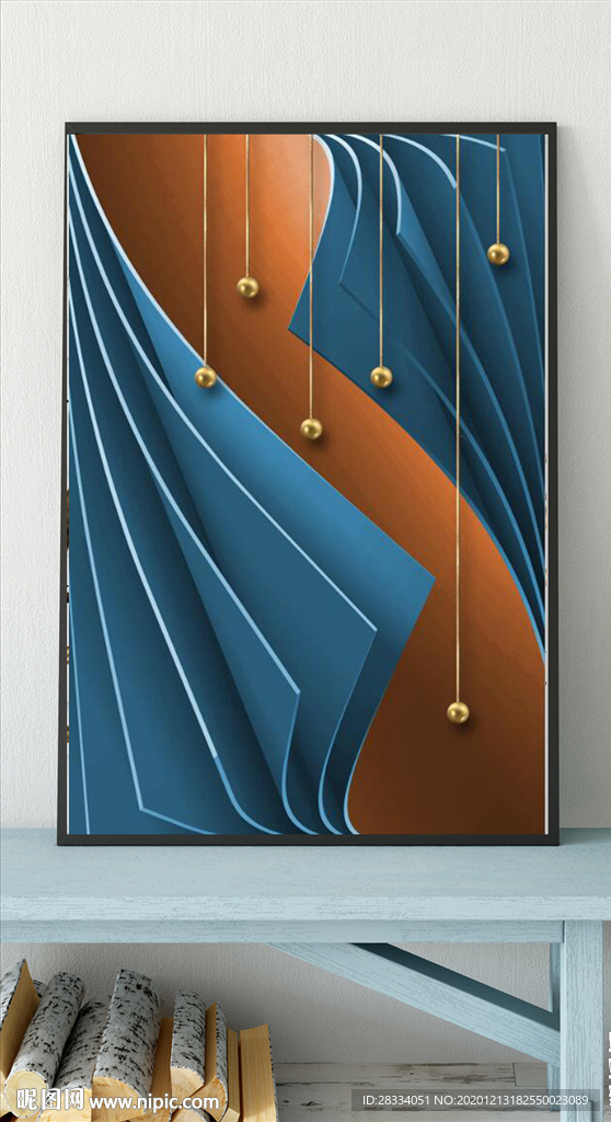 现代爱马仕立体纸艺玄关装饰画