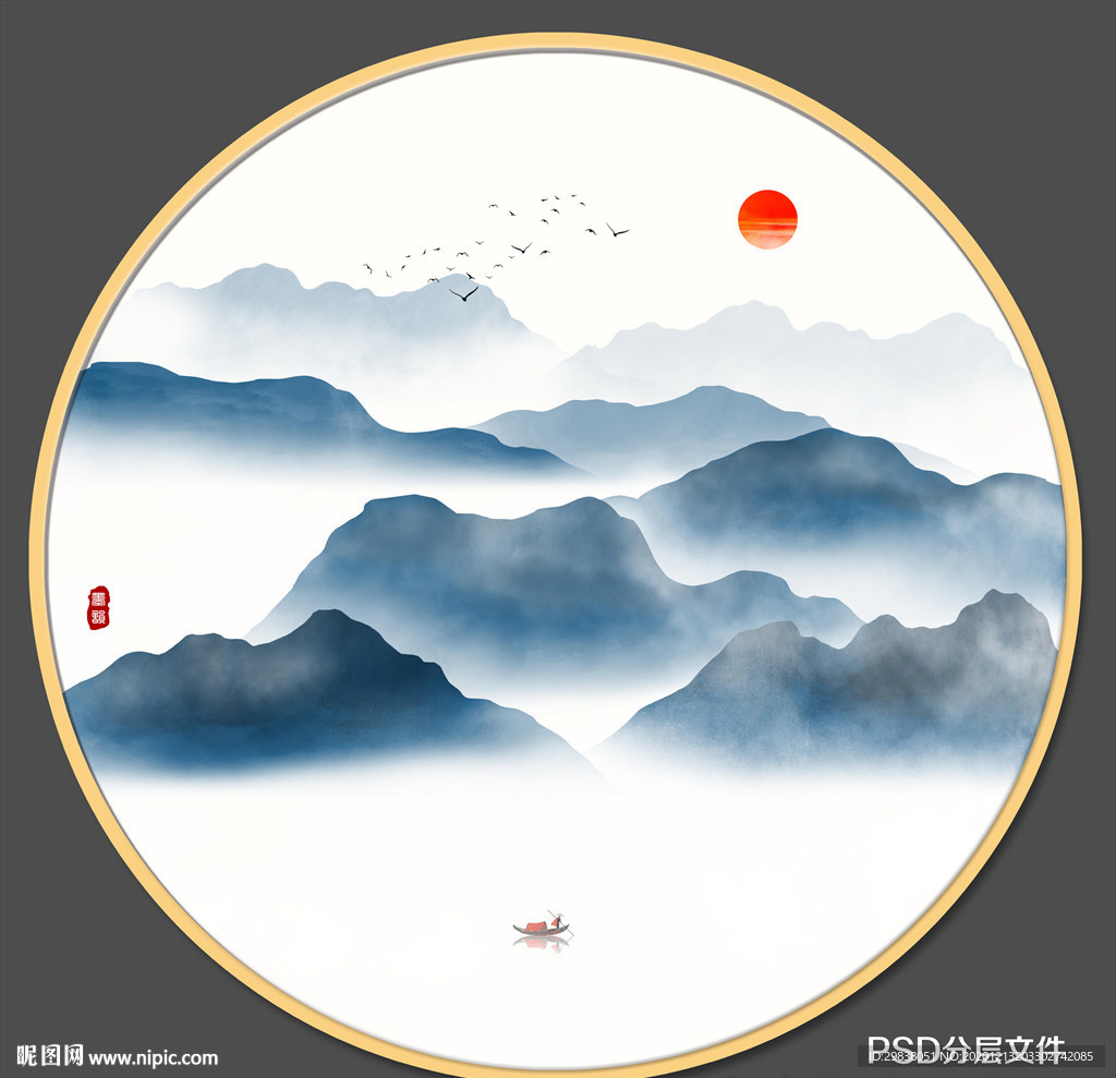 圆形水墨画