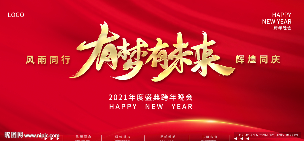 2021新年年会有梦有未来展板