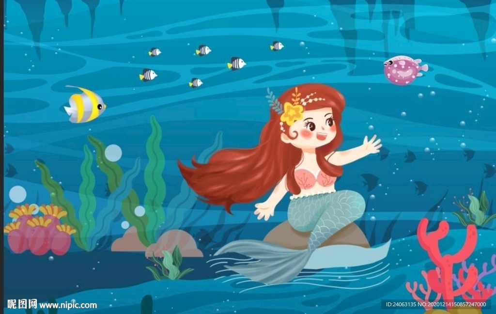 卡通可爱海洋世界美人鱼儿童房间