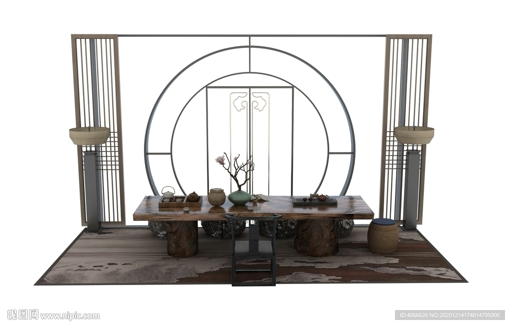 茶桌屏风3d模型
