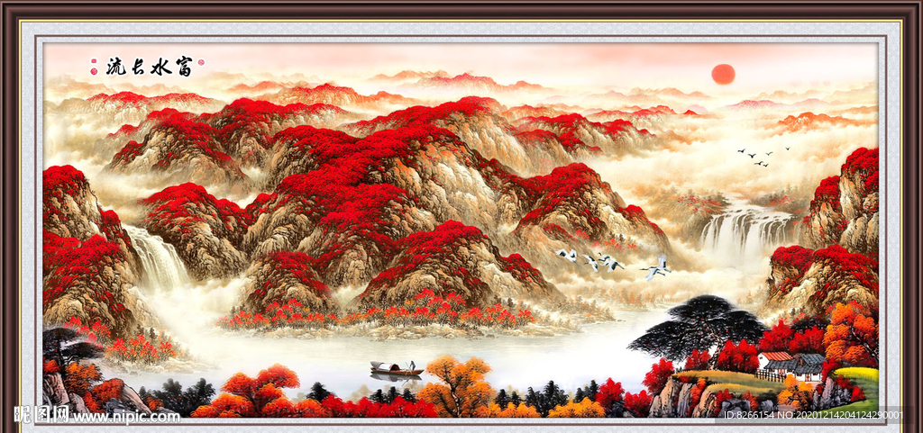 国画瀑布国画山水中堂画