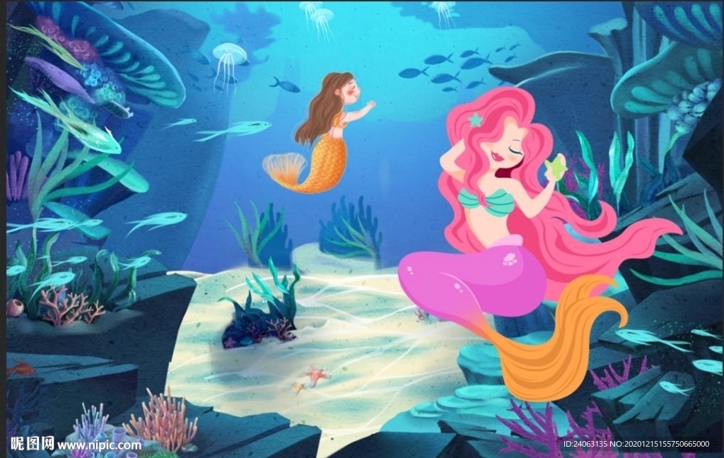卡通可爱海洋世界美人鱼儿童房间