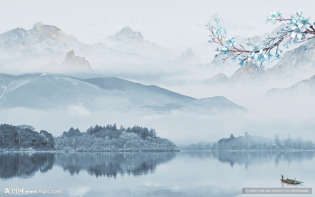 新中式意境中式山水 tif分层