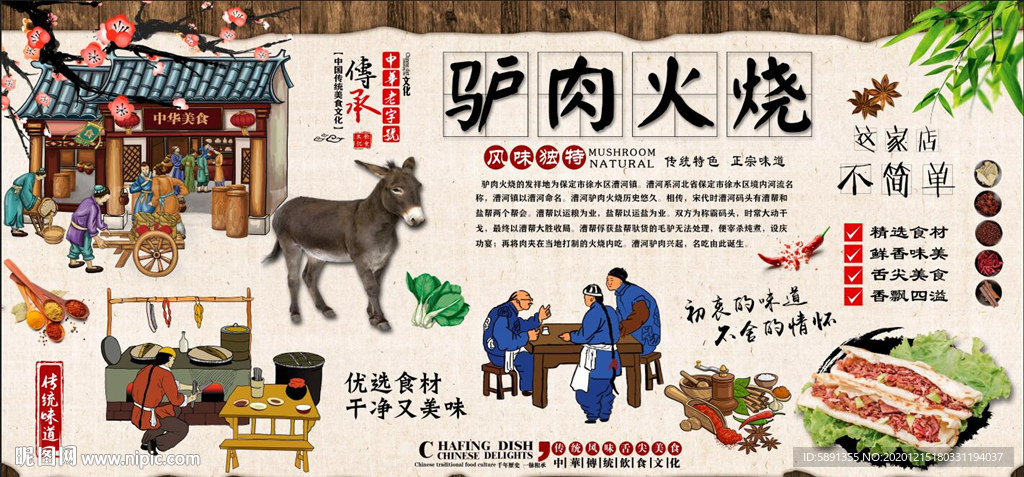 驴肉火烧背景墙