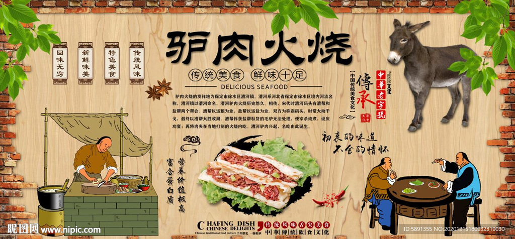 驴肉火烧背景墙