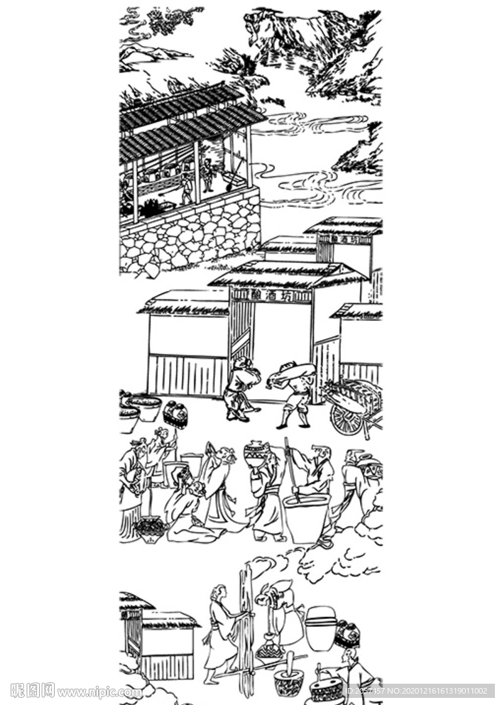 酿酒 人物 国画