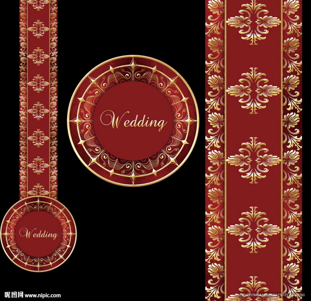 红金色欧式婚礼地毯通道喷绘设计