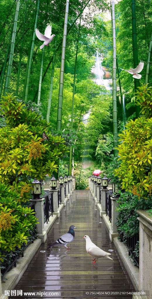 风景 竹林鸽子桥玄关 高清图