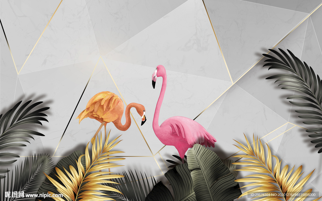 火烈鸟新北欧装饰画 TIF分层