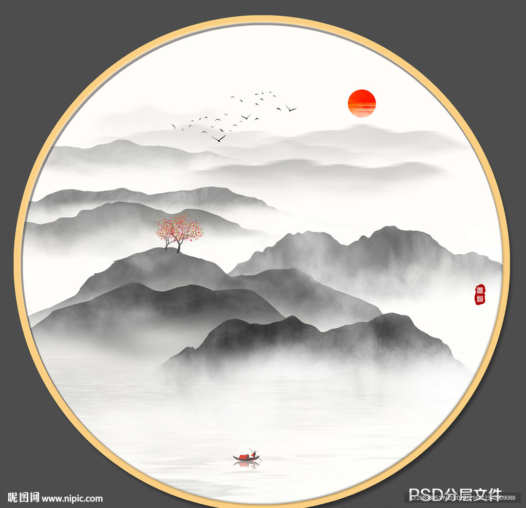 圆形山水画