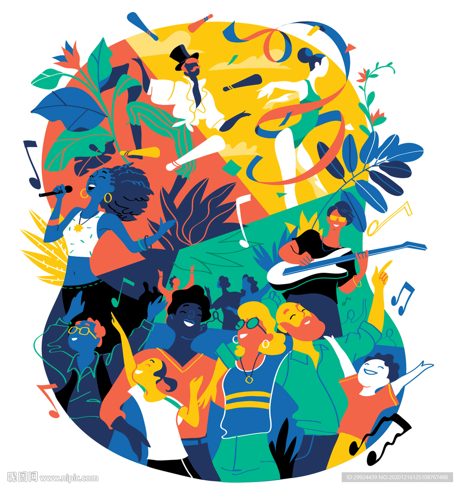 音乐欢乐分层人物矢量插画