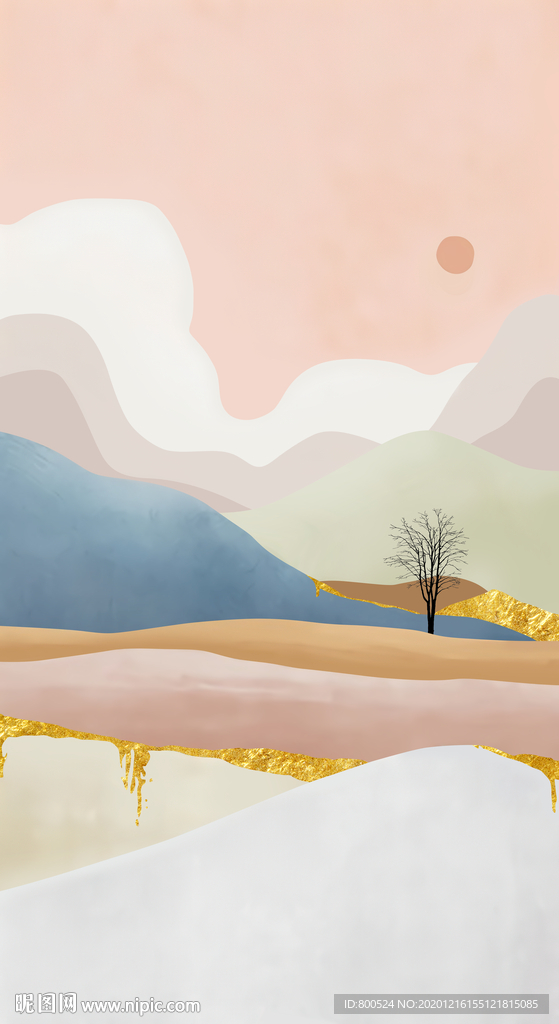 小清新手绘山水风景玄关