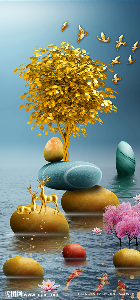 石来运转麋鹿抽象玄关装饰画