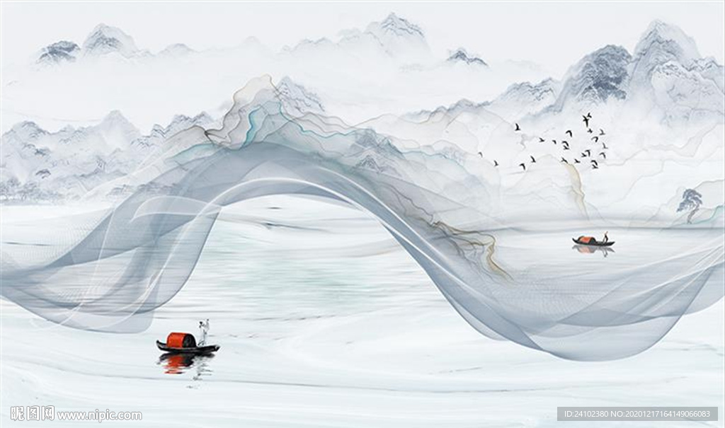 新中式意境水墨烟雾抽象山水