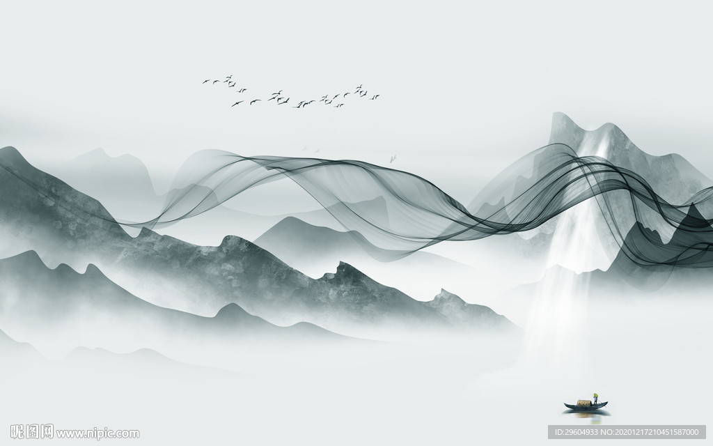 线条客厅意境山水 tif分层
