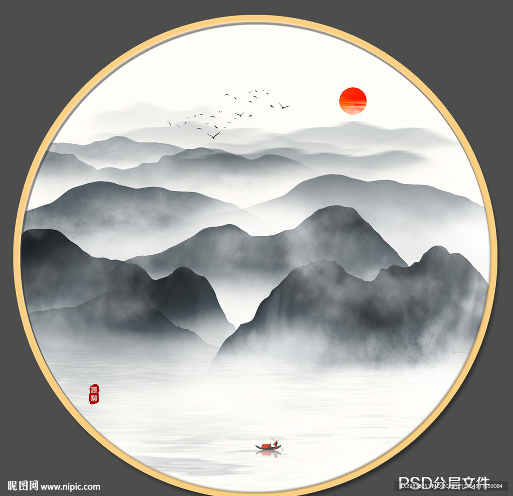 圆形山水画