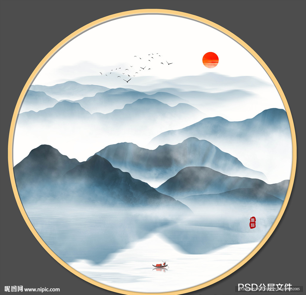 圆形山水画