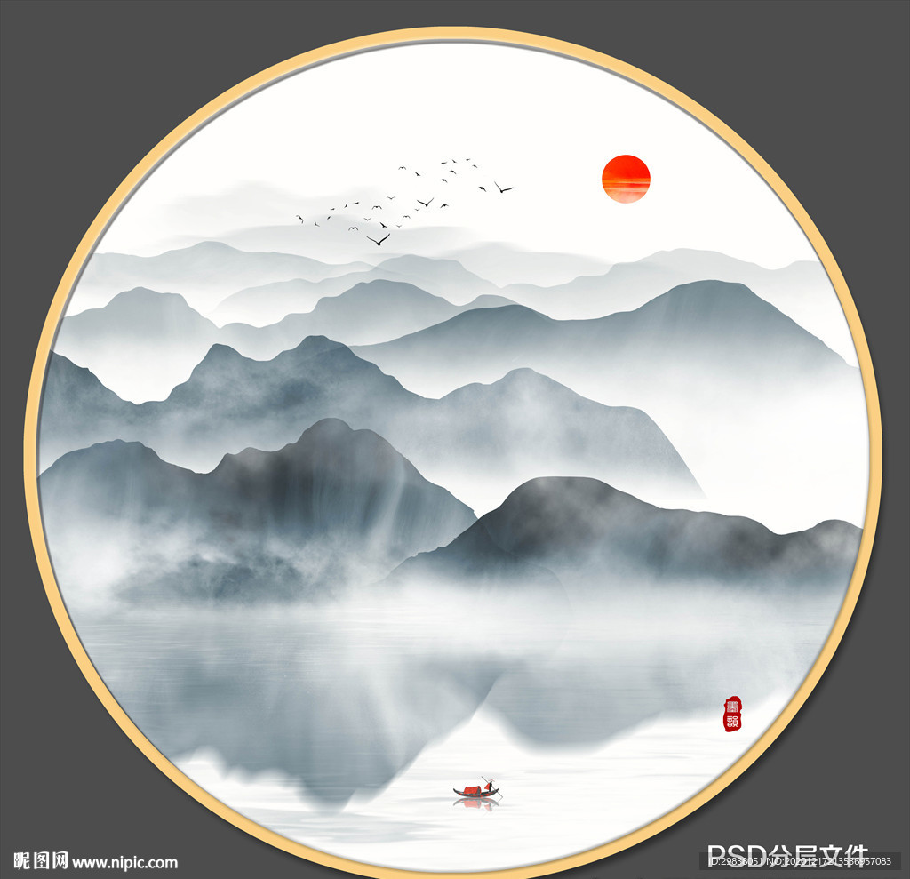 圆形山水画