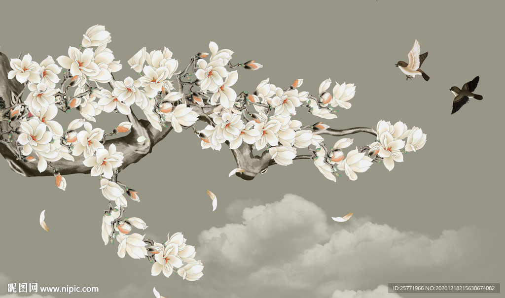 花鸟壁纸花鸟壁画花鸟屏风画背景