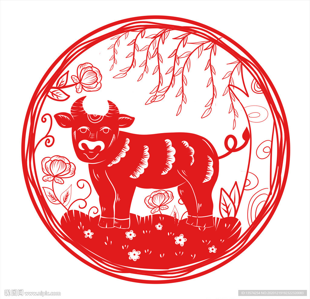 2021年牛剪纸春节窗花图案