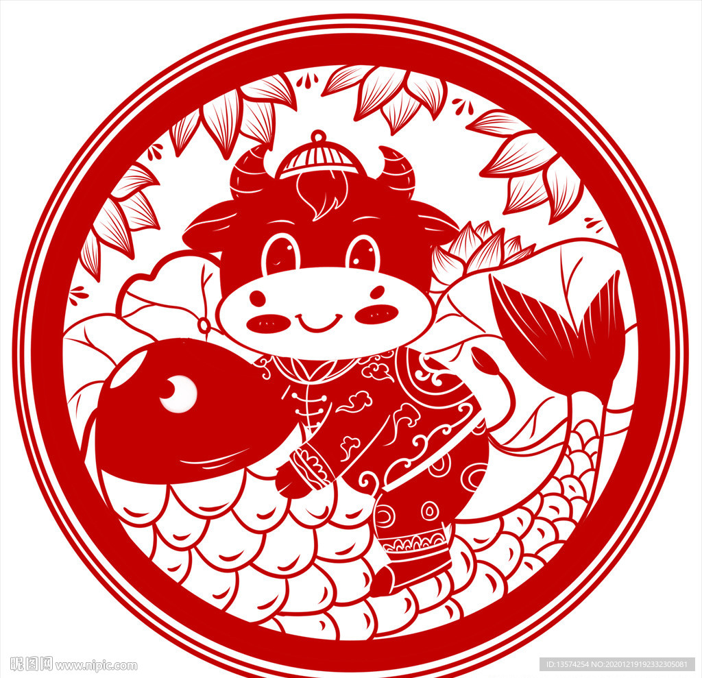 2021年牛剪纸春节窗花图案