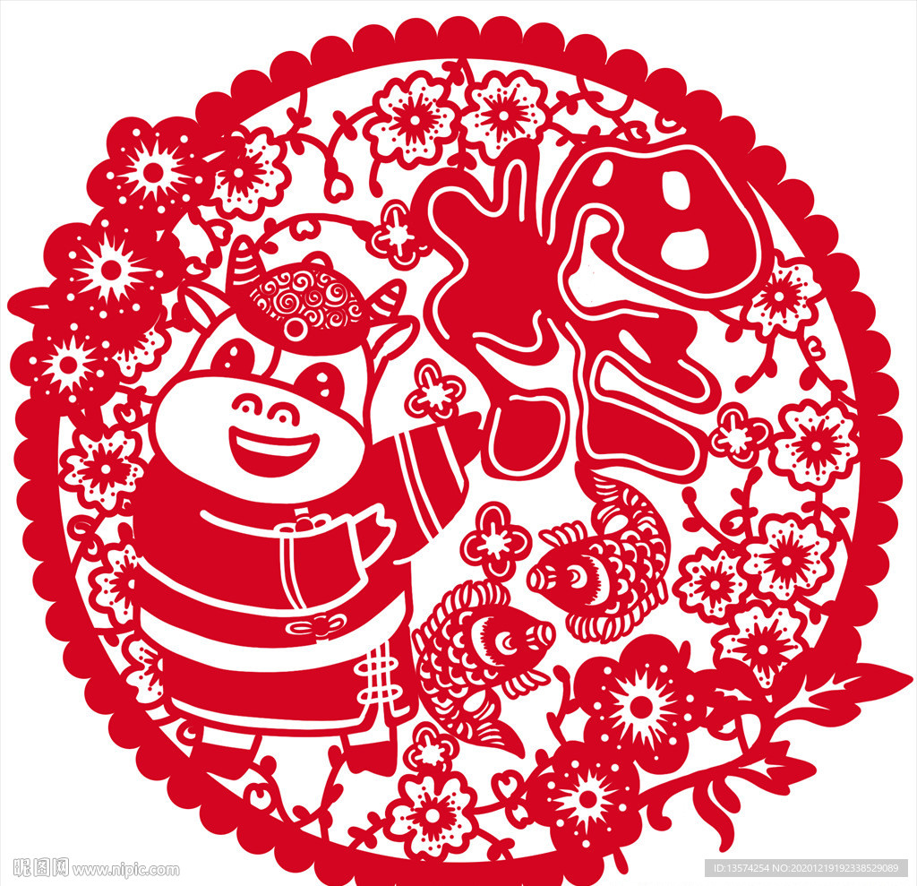 2021新年红色窗花剪纸喜庆牛