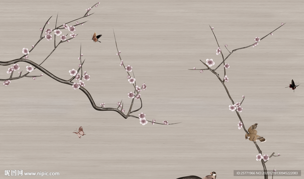 素雅工笔花鸟背景墙花鸟壁纸花鸟