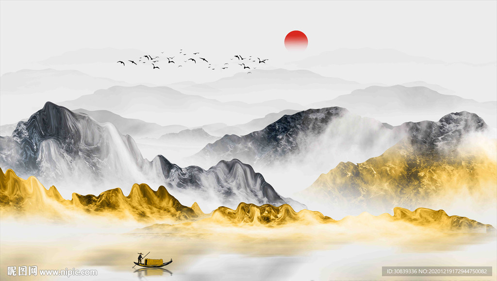金色水墨山水