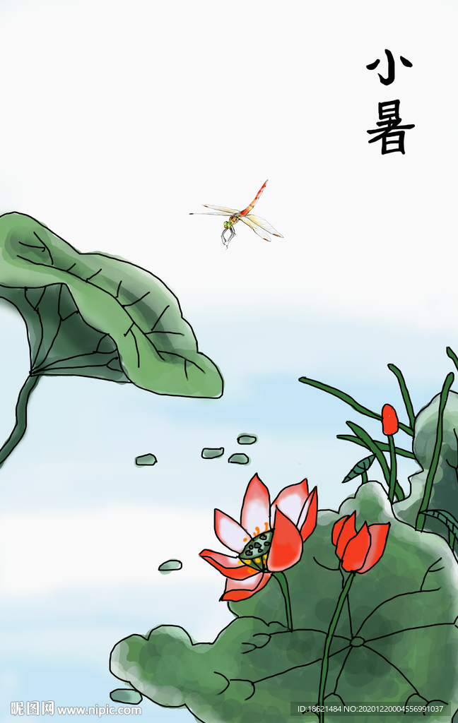 手绘小暑节气肌理插画