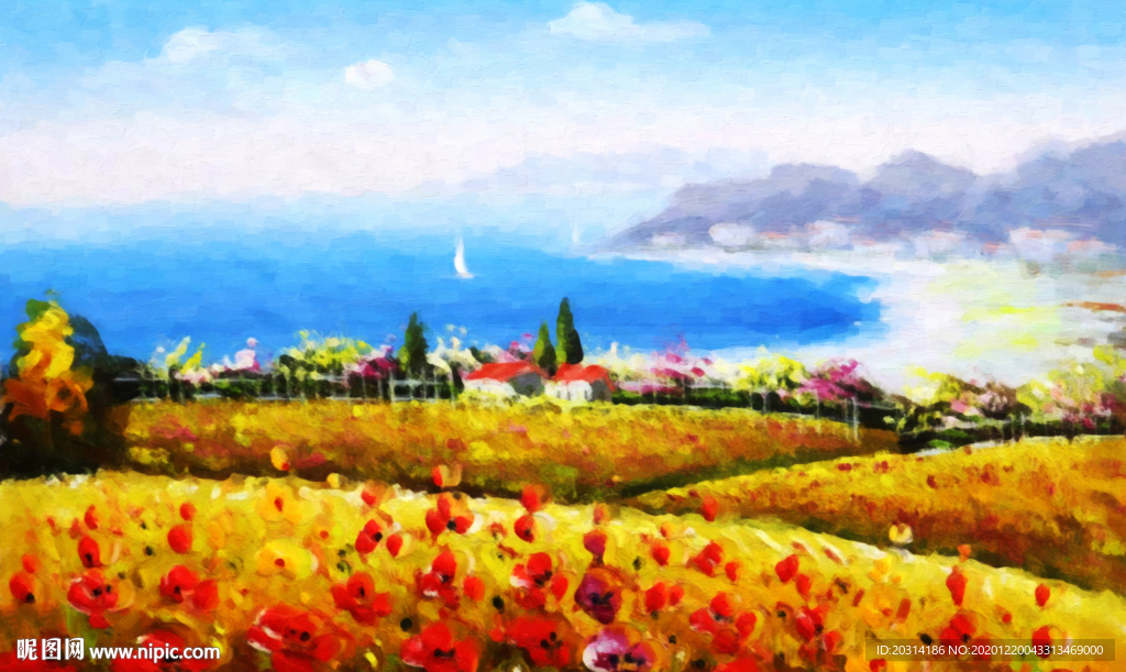 海景地中海风景油画