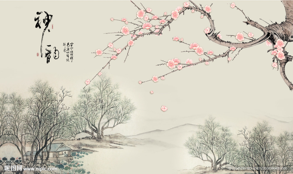 神韵兰花山水画背景墙