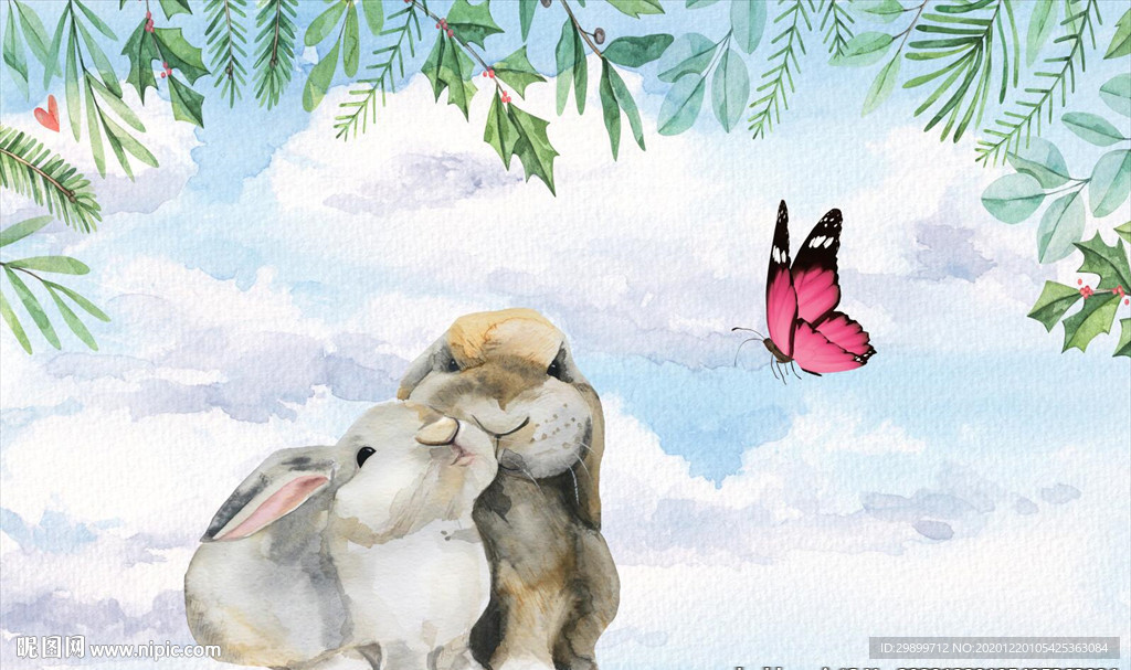 小兔子蝴蝶儿童卡通背景墙