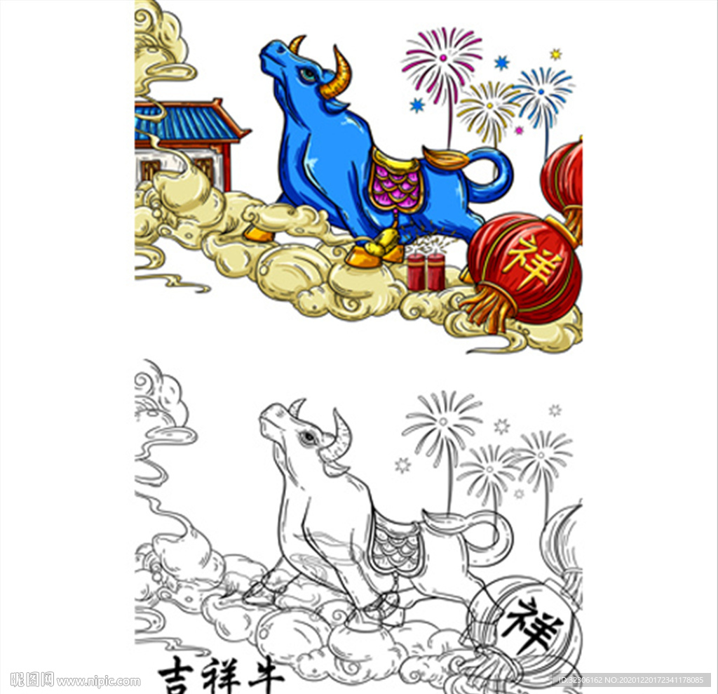 牛年中国风国潮插画