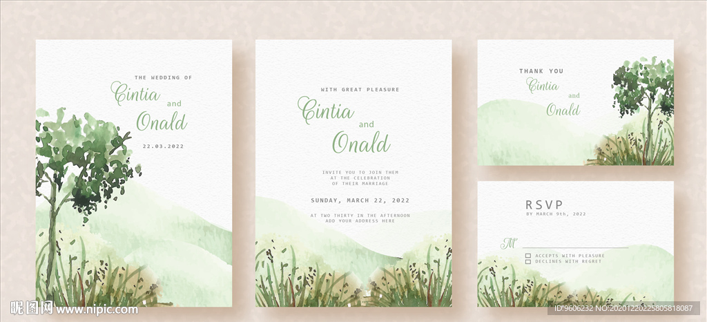 森系婚礼水牌请柬邀请函迎宾海报