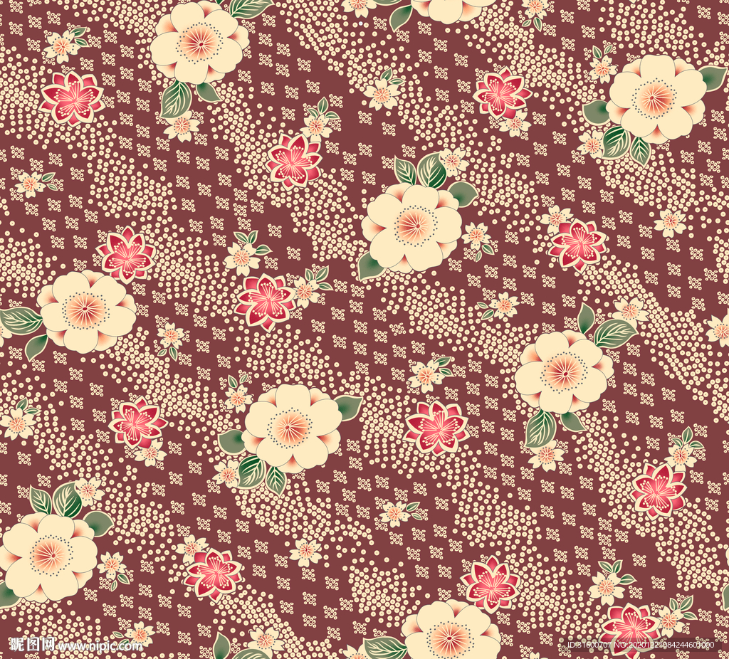 满底波点抽象条纹大花