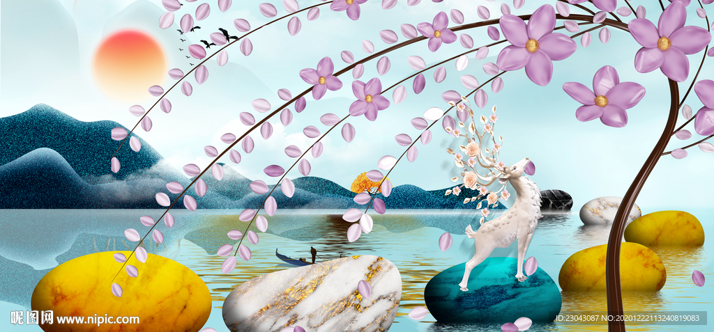 石来运转麋鹿三联画