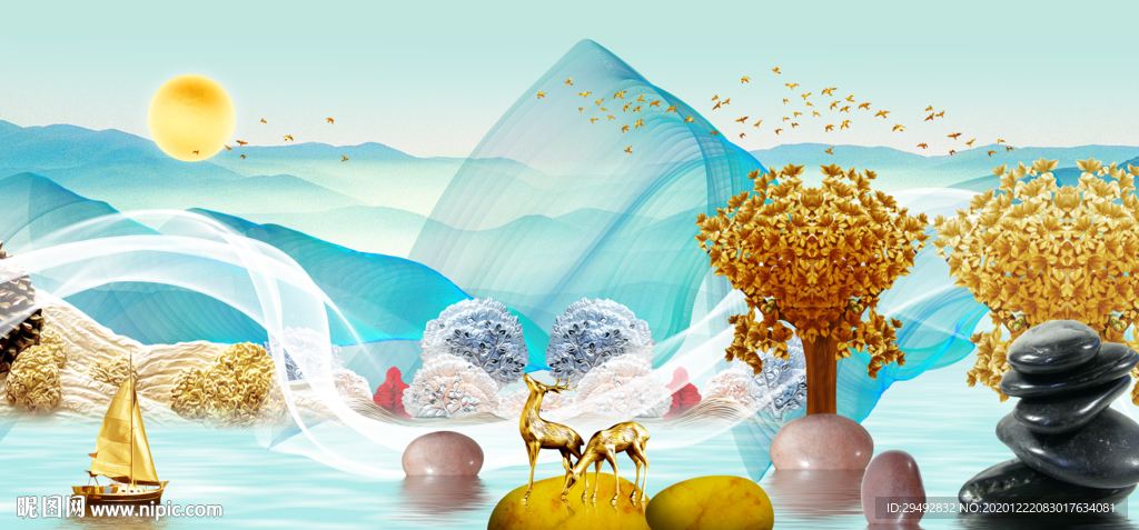 发财树石来运转画