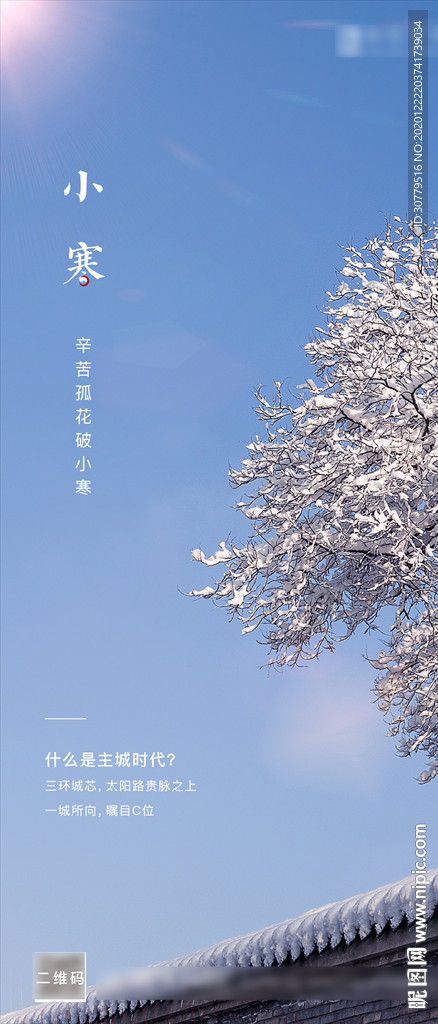 中式简约房地产小寒节气海报