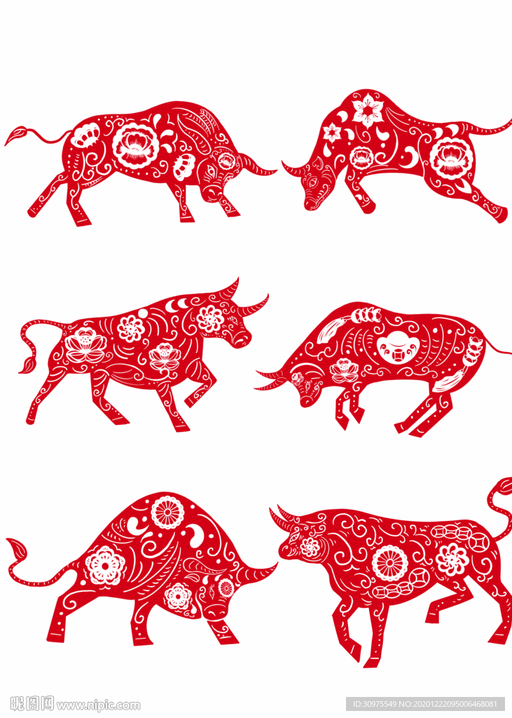 中国风牛图案剪纸