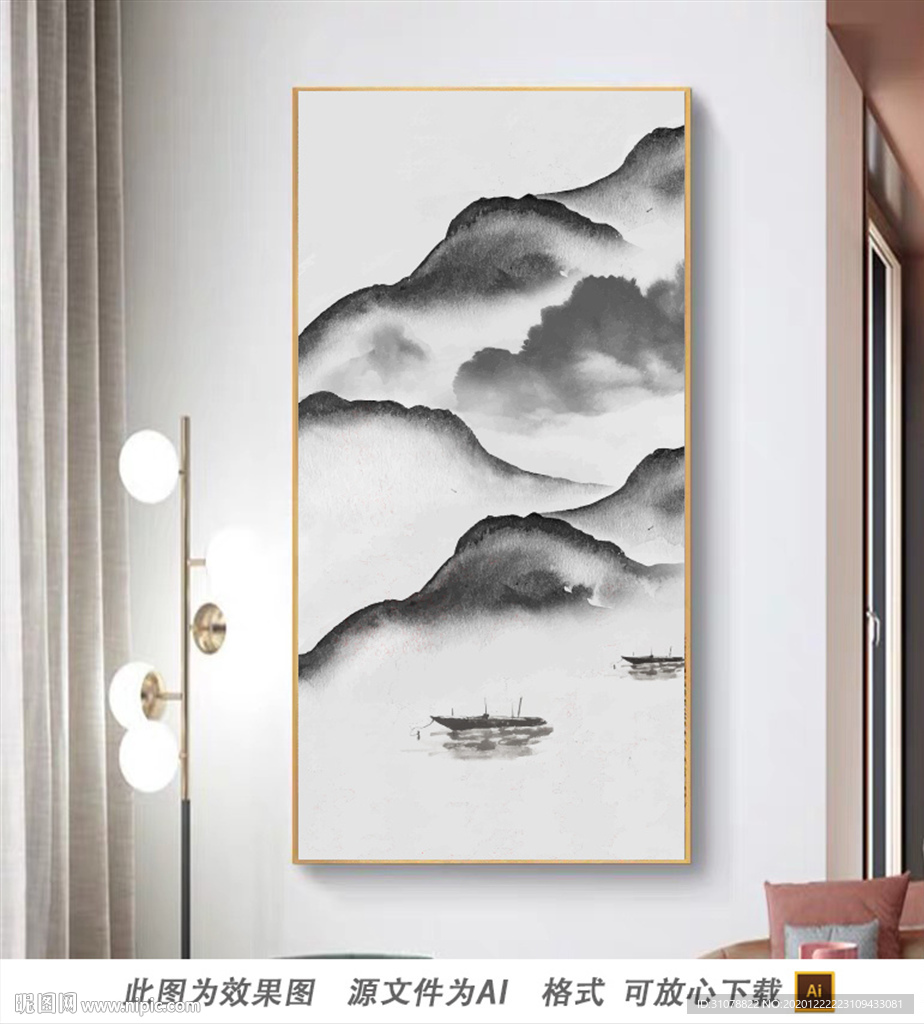 淡色禅意山水风景画