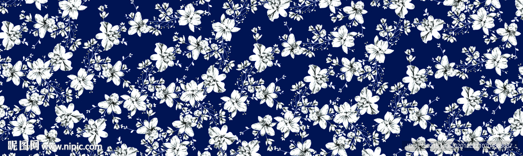 蓝底白花