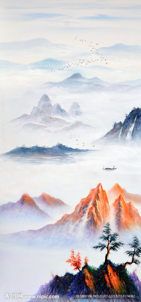 水墨仙境黄金山顶玄关装饰画