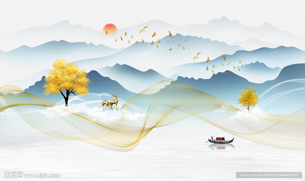 新中式山水背景墙