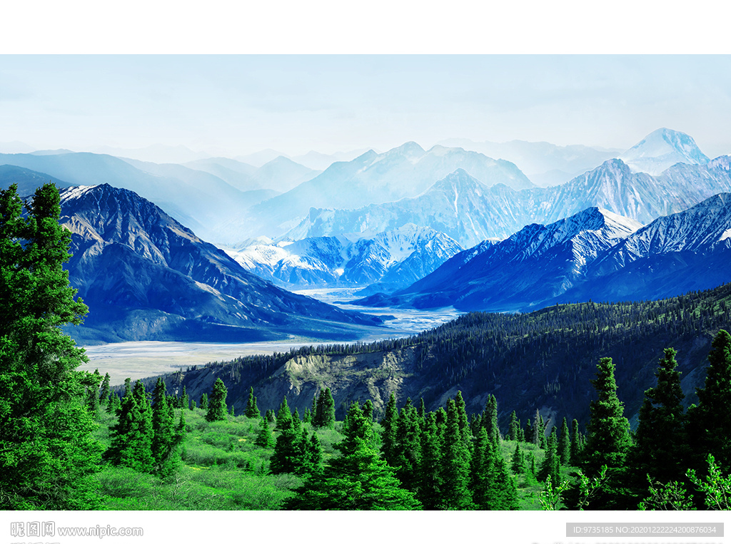 森林高山流水远山美景意境风景