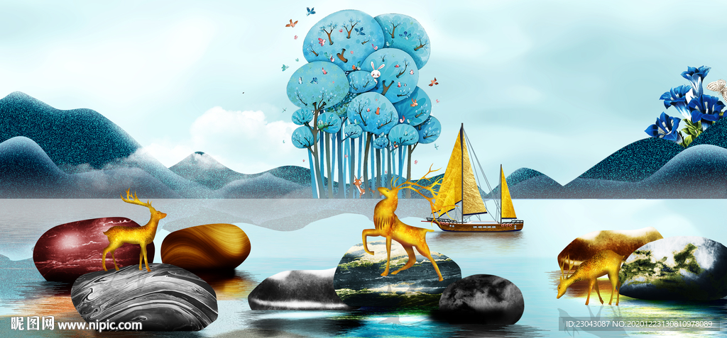 立体石来运转三联画