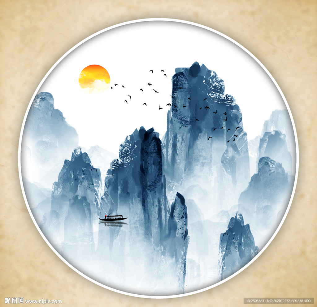 圆形水墨画